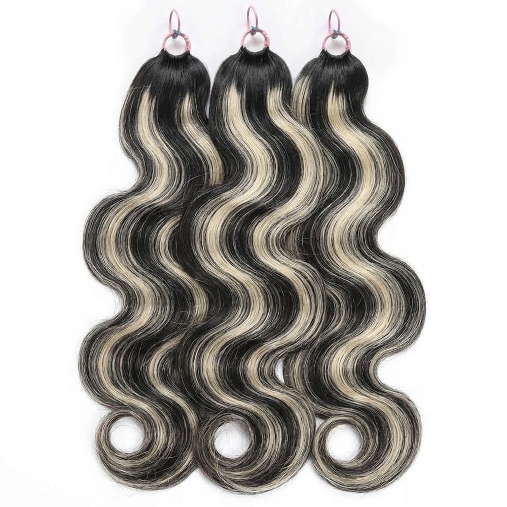 Body Wave Hair Bundles / Feather Hair Extensions — 100% Virgin Human Hair / Black and grey blended highlights LINKTOWIG