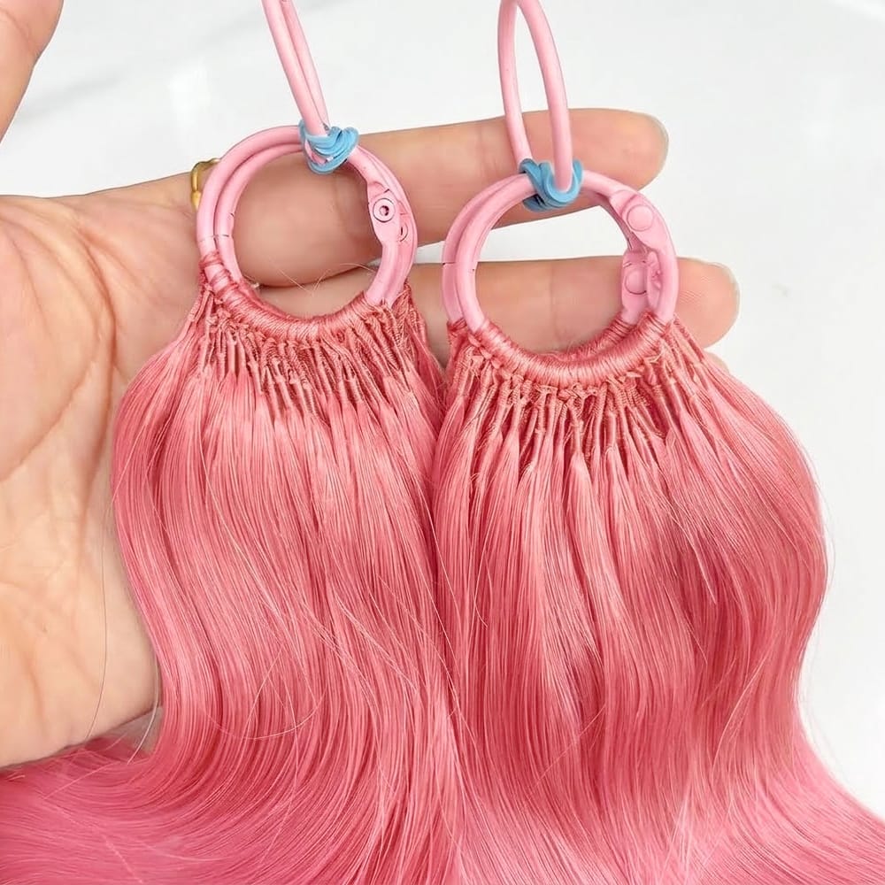 Body Wave Hair Bundles / Feather Hair Extensions — 100% Virgin Human Hair / Bubblegum Pink LINKTOWIG