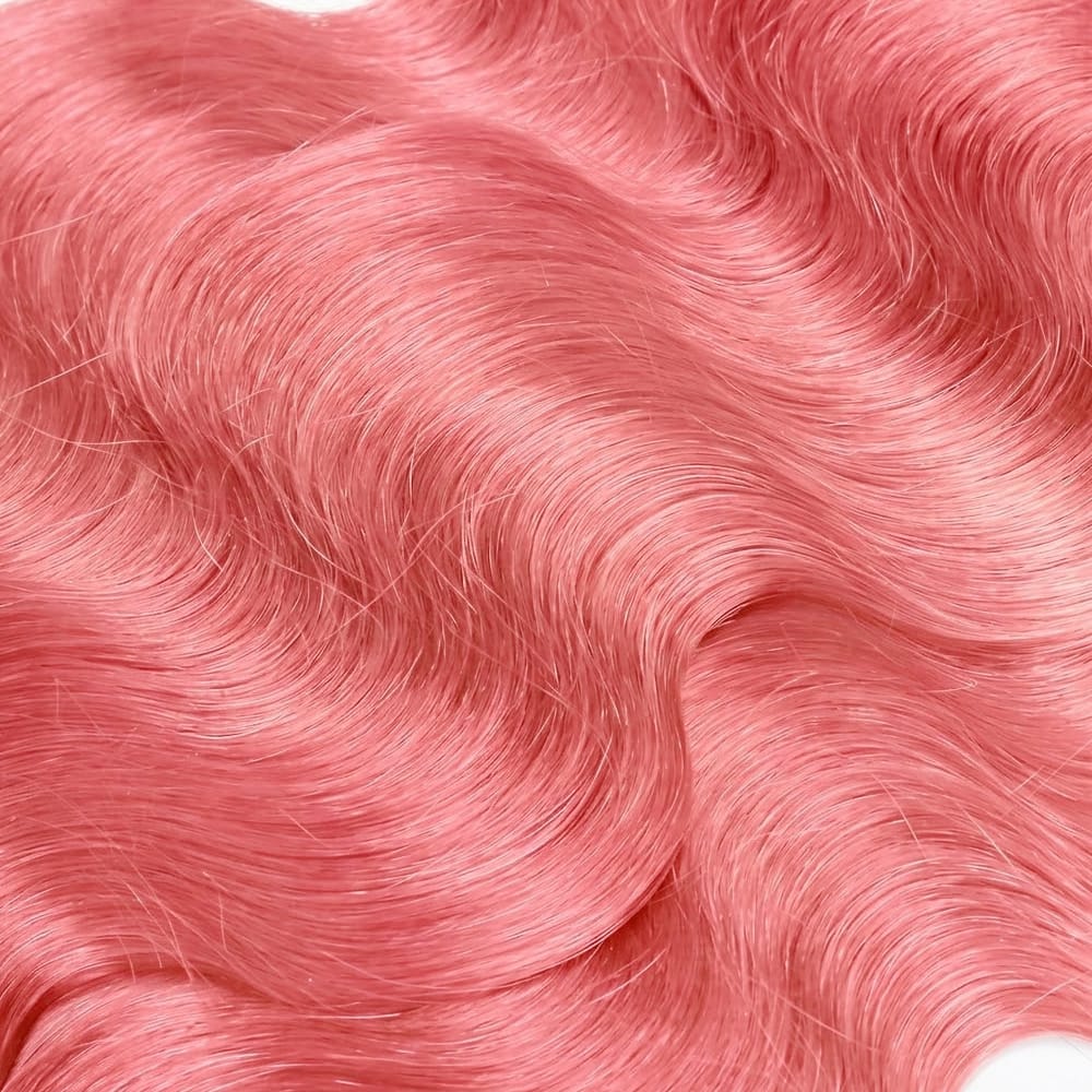 Body Wave Hair Bundles / Feather Hair Extensions — 100% Virgin Human Hair / Bubblegum Pink LINKTOWIG