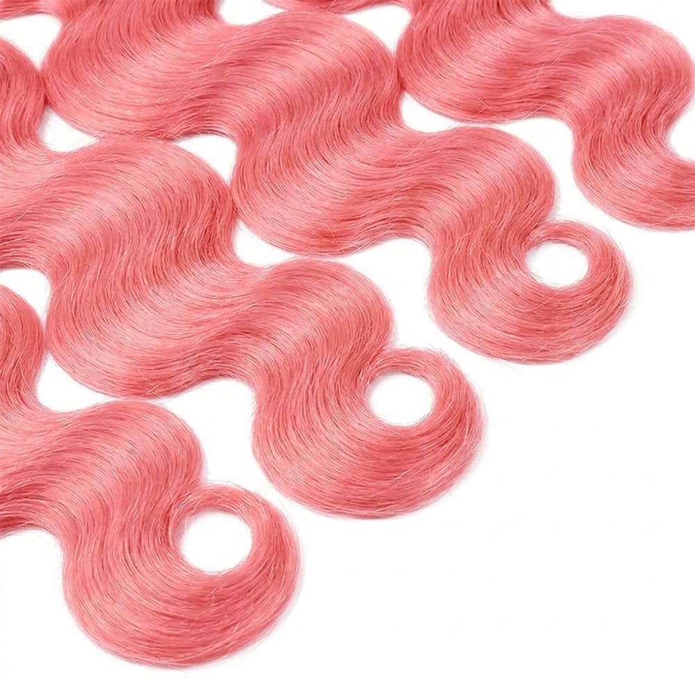 Body Wave Hair Bundles / Feather Hair Extensions — 100% Virgin Human Hair / Bubblegum Pink LINKTOWIG