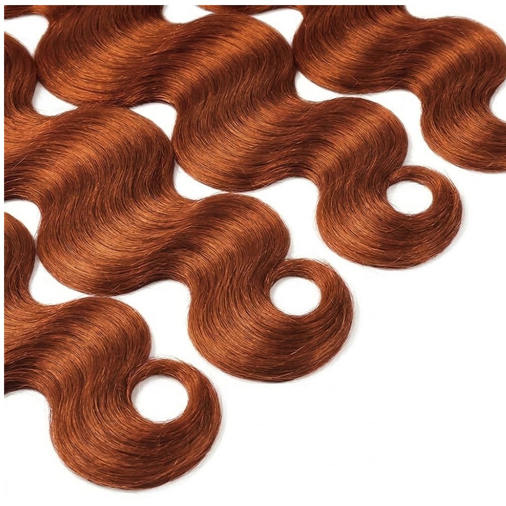 Body Wave Hair Bundles / Feather Hair Extensions — 100% Virgin Human Hair / Copper Orange LINKTOWIG