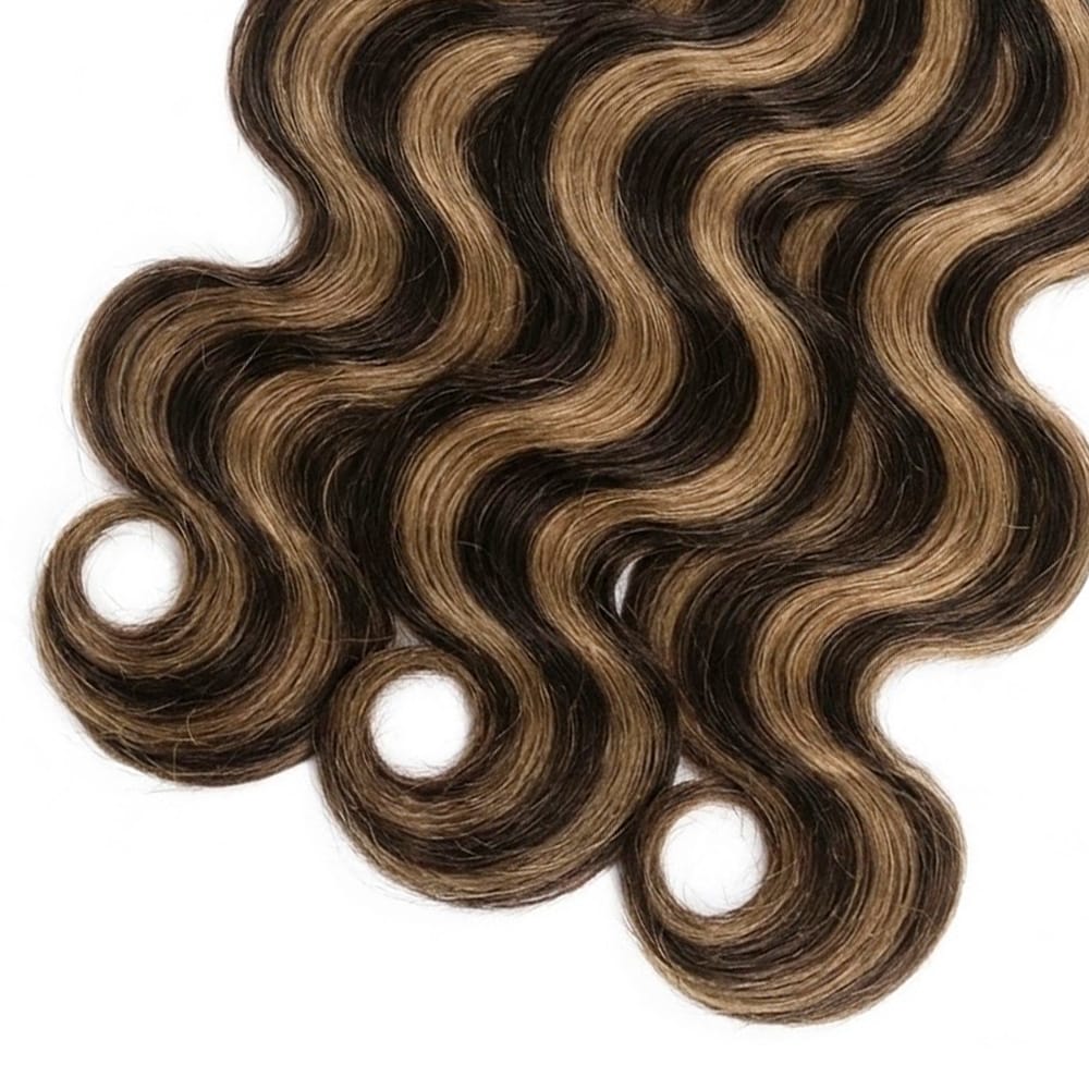 Body Wave Hair Bundles / Feather Hair Extensions — 100% Virgin Human Hair / Honey Blonde Highlights LINKTOWIG