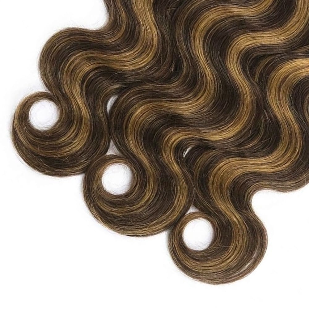 Body Wave Hair Bundles / Feather Hair Extensions — 100% Virgin Human Hair / Honey Blonde Highlights LINKTOWIG