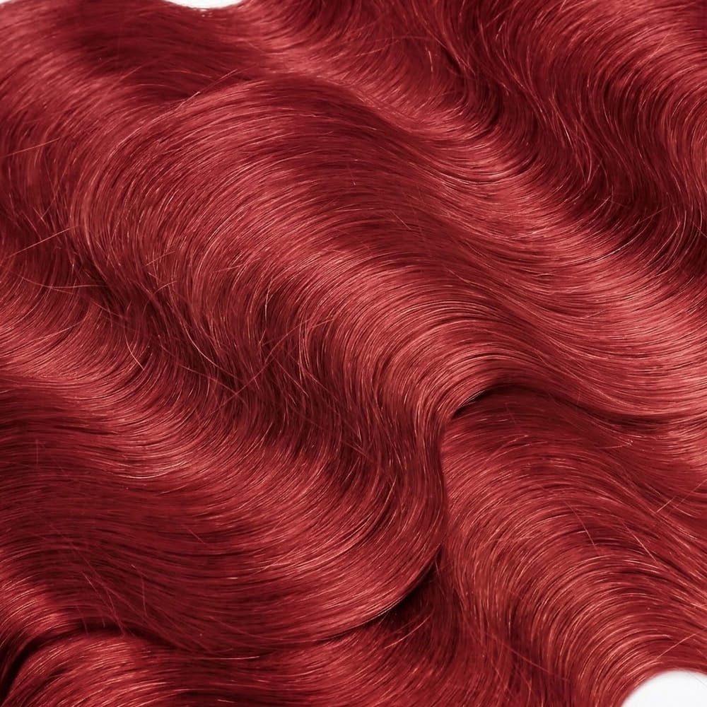 Body Wave Hair Bundles / Feather Hair Extensions — 100% Virgin Human Hair / Ruby Red LINKTOWIG