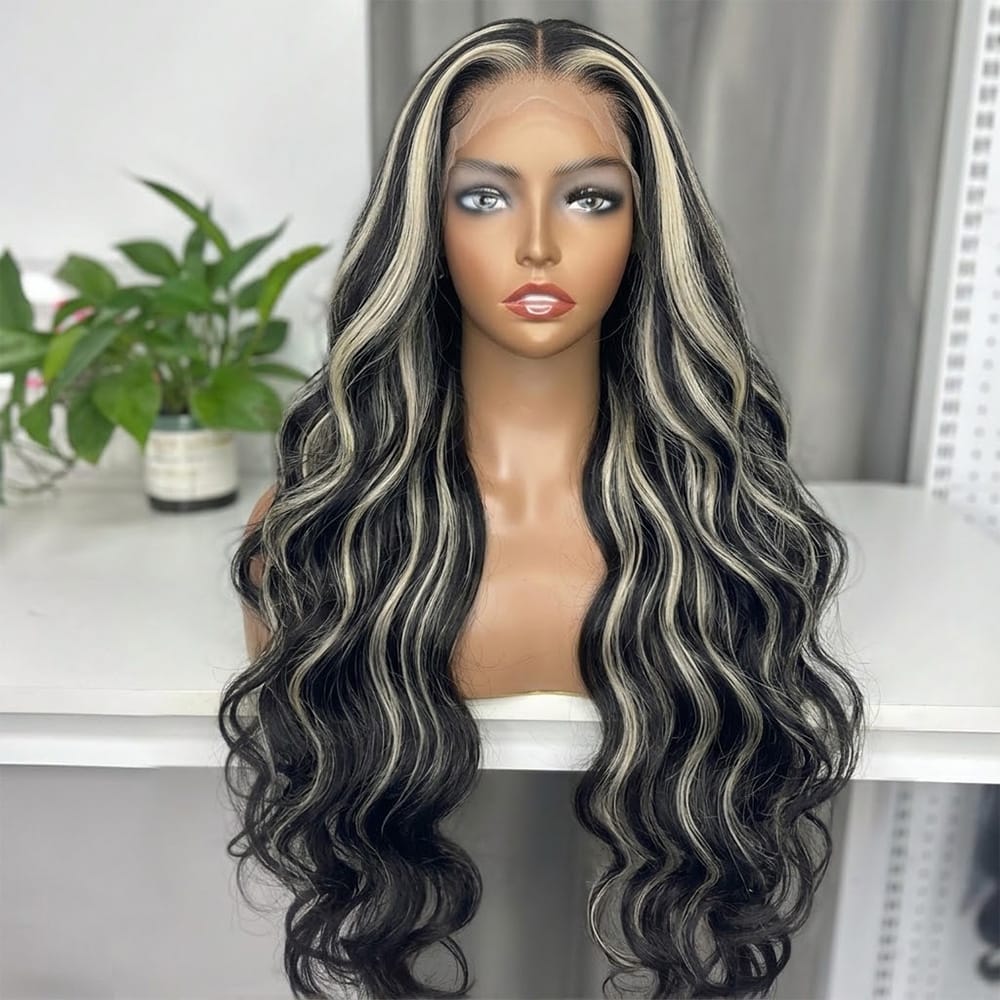 Body Wave HD Lace Super Natural Lace Frontal Human Hair Wigs Black and grey blended highlights LINKTOWIG