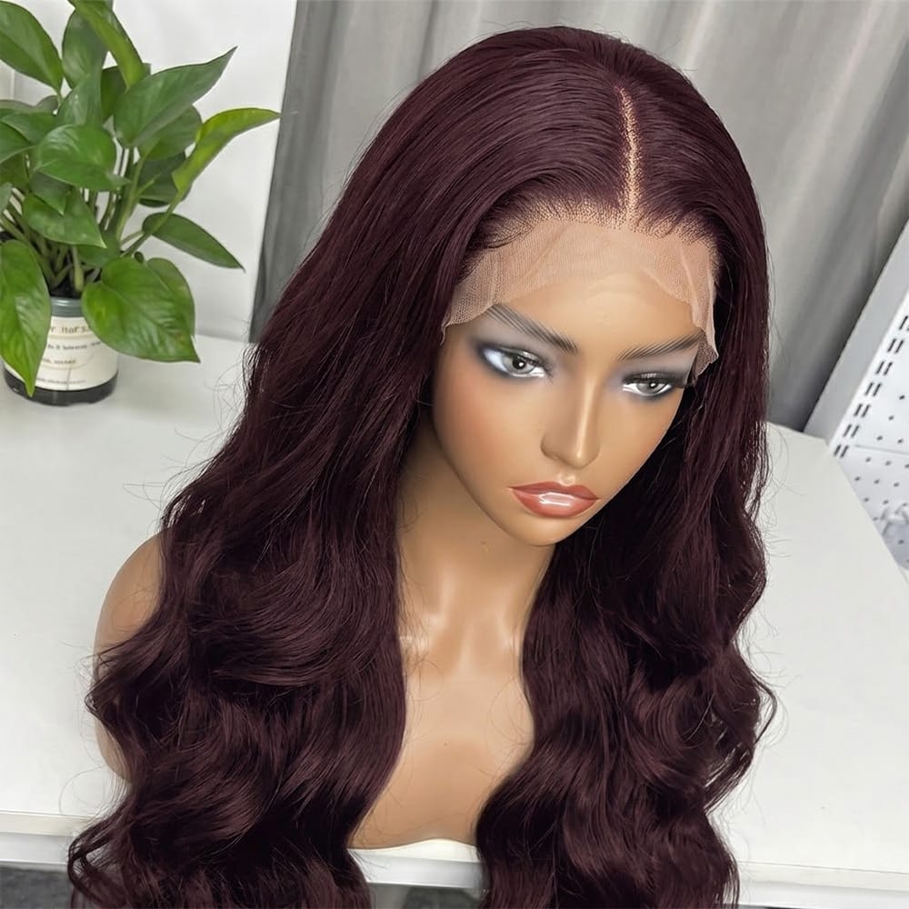 Body Wave HD Lace Super Natural Lace Frontal Human Hair Wigs Burgundy LINKTOWIG
