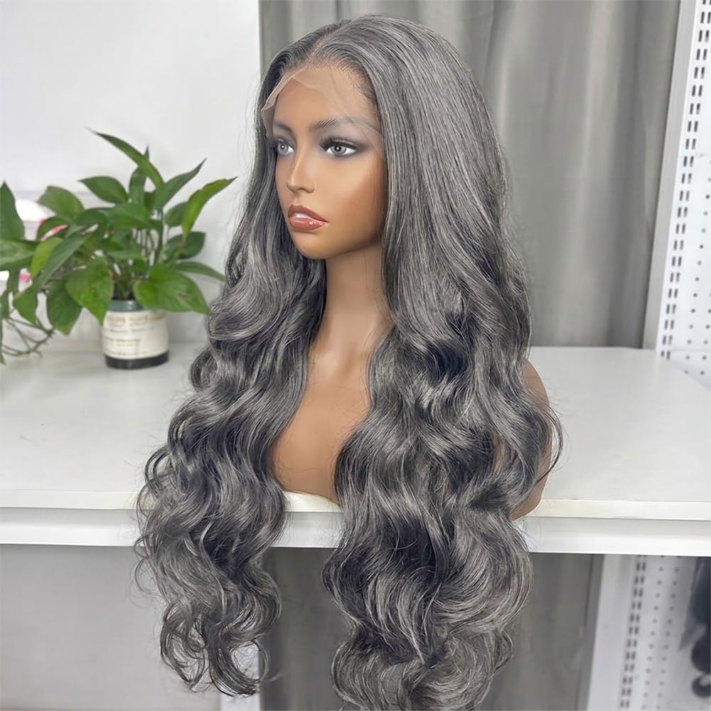 Body Wave HD Lace Super Natural Lace Frontal Human Hair Wigs Charcoal Grey LINKTOWIG