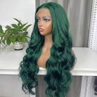 Body Wave HD Lace Super Natural Lace Frontal Human Hair Wigs Dark Emerald Green LINKTOWIG