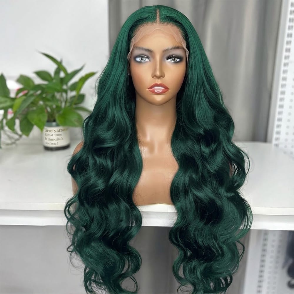 Body Wave HD Lace Super Natural Lace Frontal Human Hair Wigs Dark Emerald Green LINKTOWIG