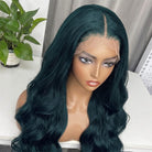 Body Wave HD Lace Super Natural Lace Frontal Human Hair Wigs Dark Emerald Green LINKTOWIG