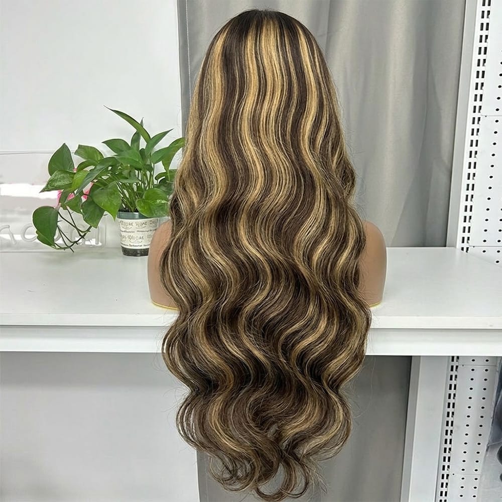 Body Wave HD Lace Super Natural Lace Frontal Human Hair Wigs Honey Blonde Highlights LINKTOWIG