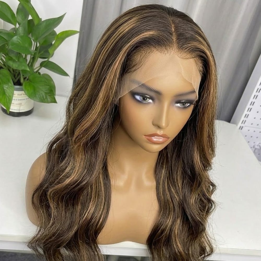 Body Wave HD Lace Super Natural Lace Frontal Human Hair Wigs Honey Blonde Highlights LINKTOWIG
