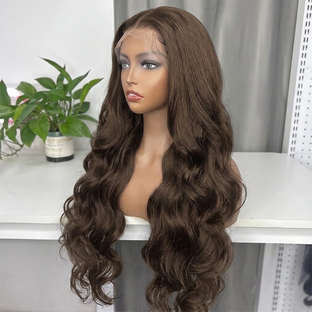 Body Wave HD Lace Super Natural Lace Frontal Human Hair Wigs Medium Chestnut Brown LINKTOWIG