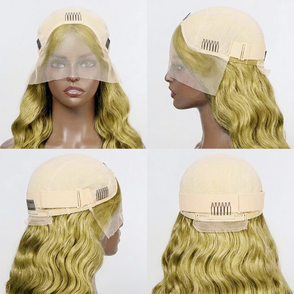 Body Wave HD Lace Super Natural Lace Frontal Human Hair Wigs Olive Green Blonde LINKTOWIG