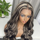 Body Wave HD Lace Super Natural Lace Frontal Human Hair Wigs Piano Highlight Silver Grey LINKTOWIG