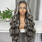 Body Wave HD Lace Super Natural Lace Frontal Human Hair Wigs Piano Highlight Silver Grey LINKTOWIG