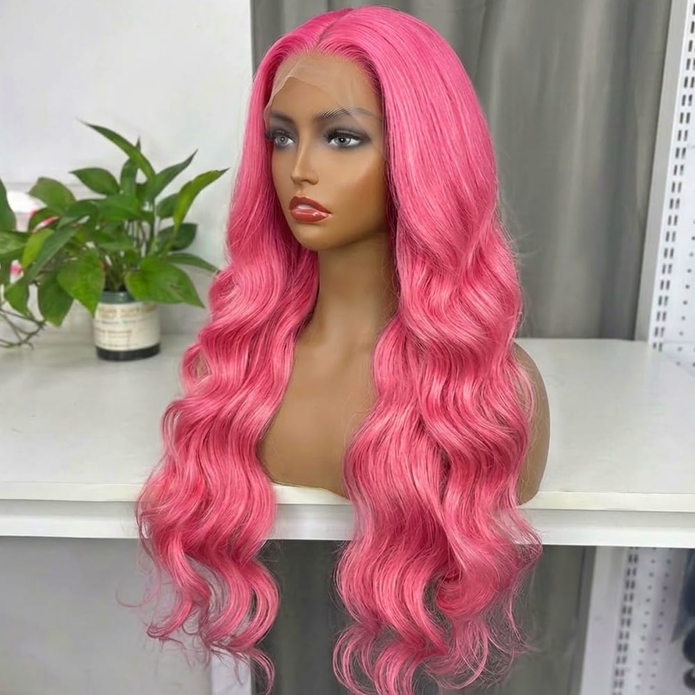 Body Wave HD Lace Super Natural Lace Frontal Human Hair Wigs pink LINKTOWIG