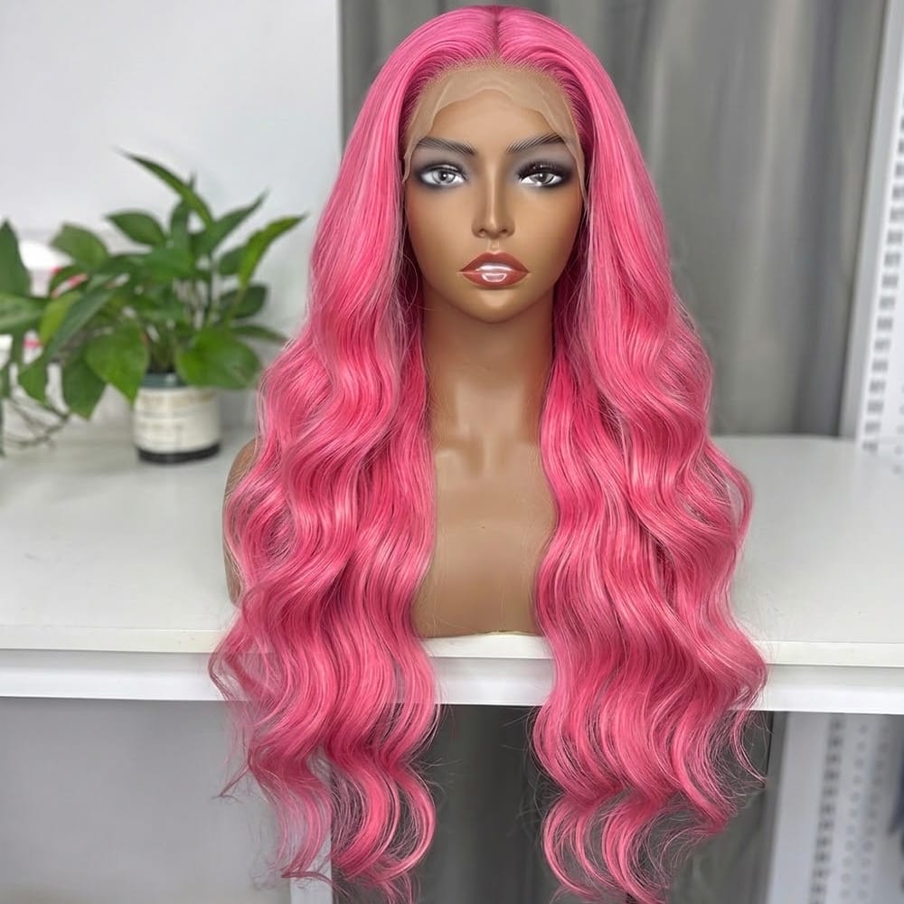 Body Wave HD Lace Super Natural Lace Frontal Human Hair Wigs pink LINKTOWIG