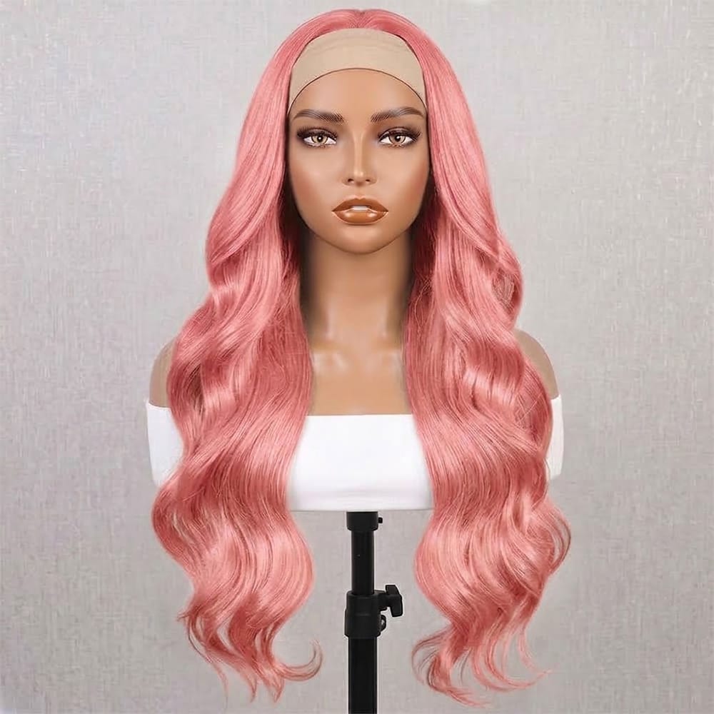 Body Wave Headband Human Hair Wig (Glueless, Ready-to-Wear) Natural Bubblegum Pink LINKTOWIG