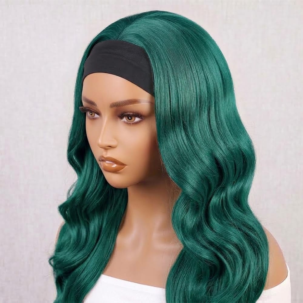 Body Wave Headband Human Hair Wig (Glueless, Ready-to-Wear) Natural Dark Emerald Green LINKTOWIG