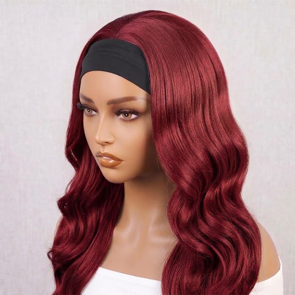 Body Wave Headband Human Hair Wig (Glueless, Ready-to-Wear) Natural Ruby Red LINKTOWIG