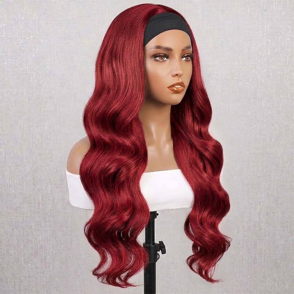 Body Wave Headband Human Hair Wig (Glueless, Ready-to-Wear) Natural Ruby Red LINKTOWIG