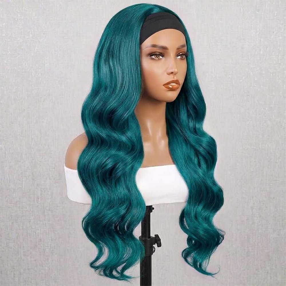 Body Wave Headband Human Hair Wig (Glueless, Ready-to-Wear) Natural Teal Green LINKTOWIG