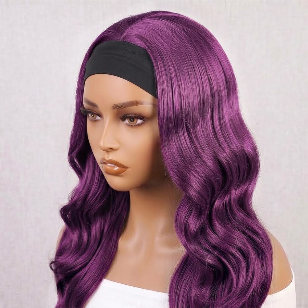 Body Wave Headband Human Hair Wig (Glueless, Ready-to-Wear) Natural Violet Purple LINKTOWIG