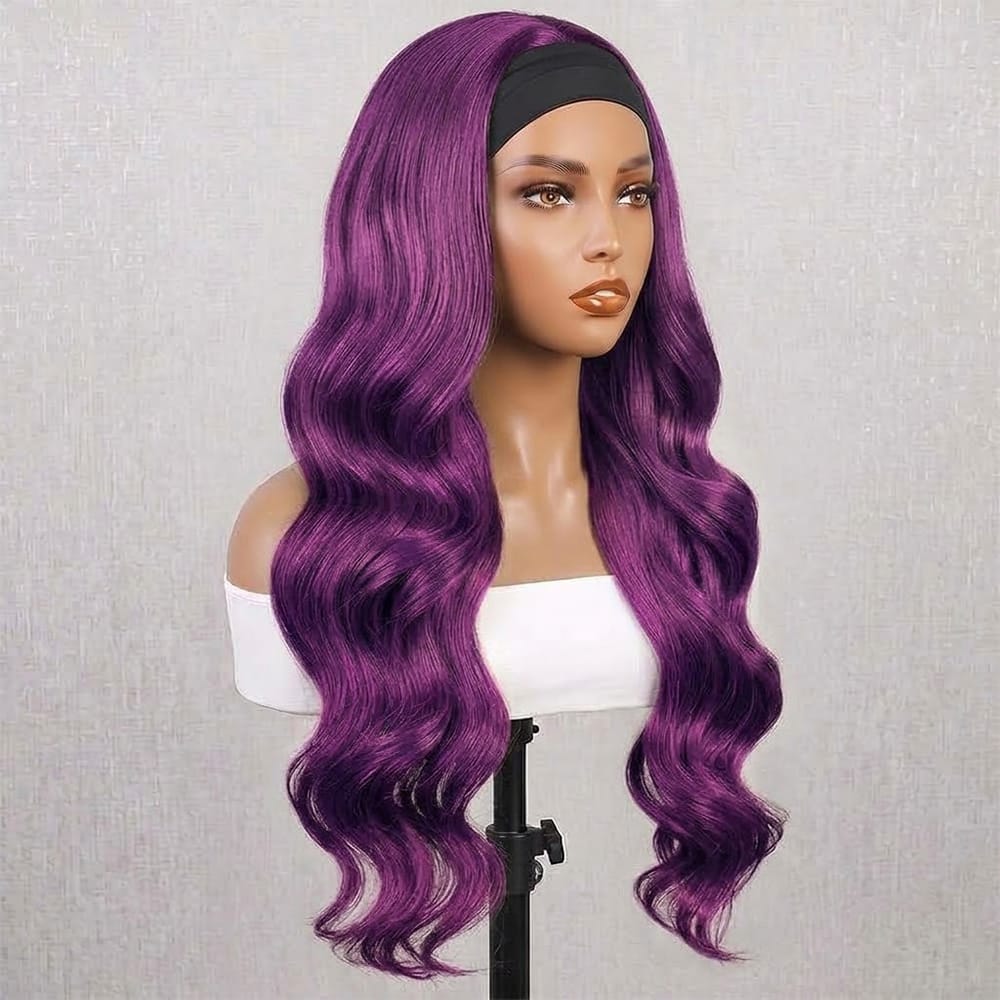 Body Wave Headband Human Hair Wig (Glueless, Ready-to-Wear) Natural Violet Purple LINKTOWIG