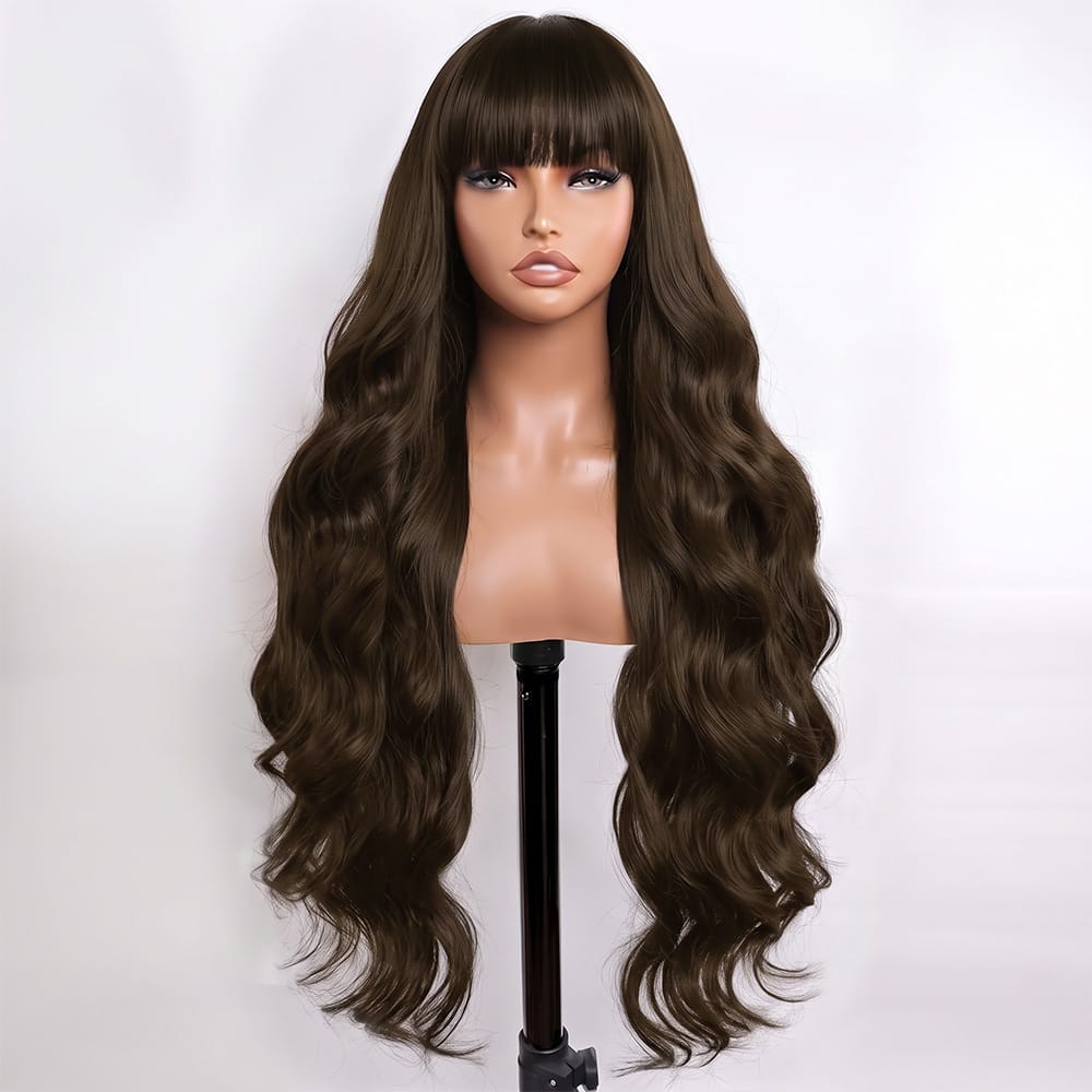 Body Wave Human Hair Wig with Bangs 100% Human Hair Wig – Bangs Style aramel Balayage Highlights LINKTOWIG