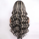 Body Wave Human Hair Wig with Bangs 100% Human Hair Wig – Bangs Style Black and grey blended highlights LINKTOWIG