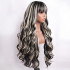 Body Wave Human Hair Wig with Bangs 100% Human Hair Wig – Bangs Style Black and grey blended highlights LINKTOWIG
