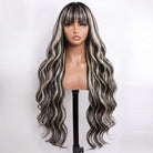 Body Wave Human Hair Wig with Bangs 100% Human Hair Wig – Bangs Style Black and grey blended highlights LINKTOWIG