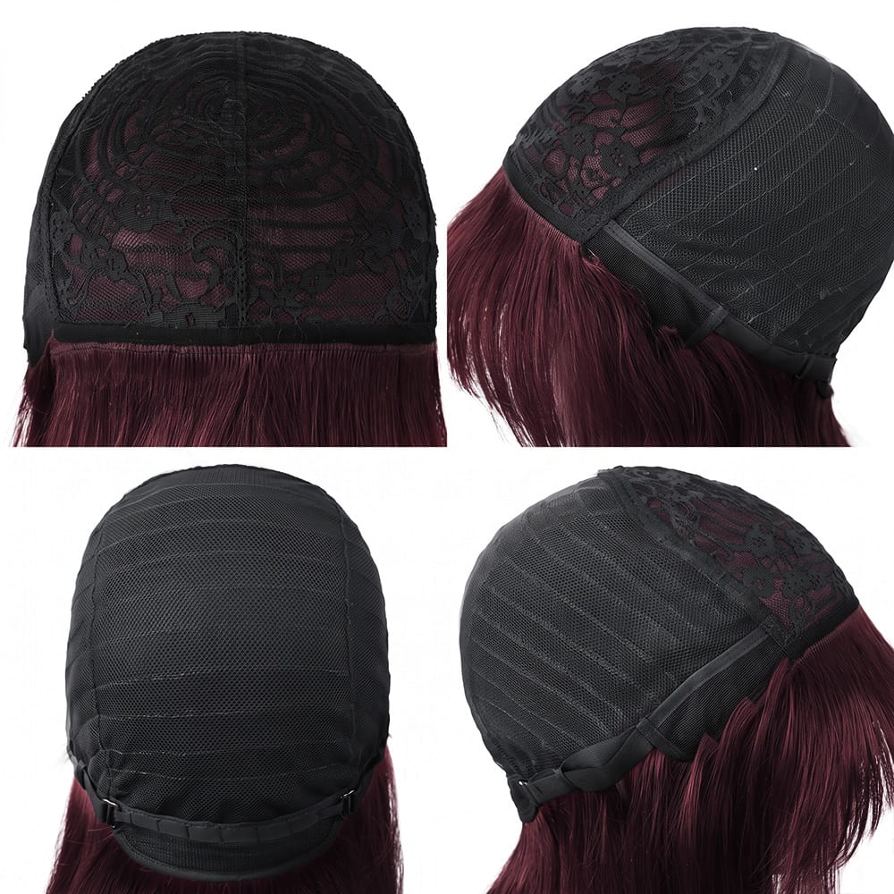 Body Wave Human Hair Wig with Bangs 100% Human Hair Wig – Bangs Style Burgundy LINKTOWIG