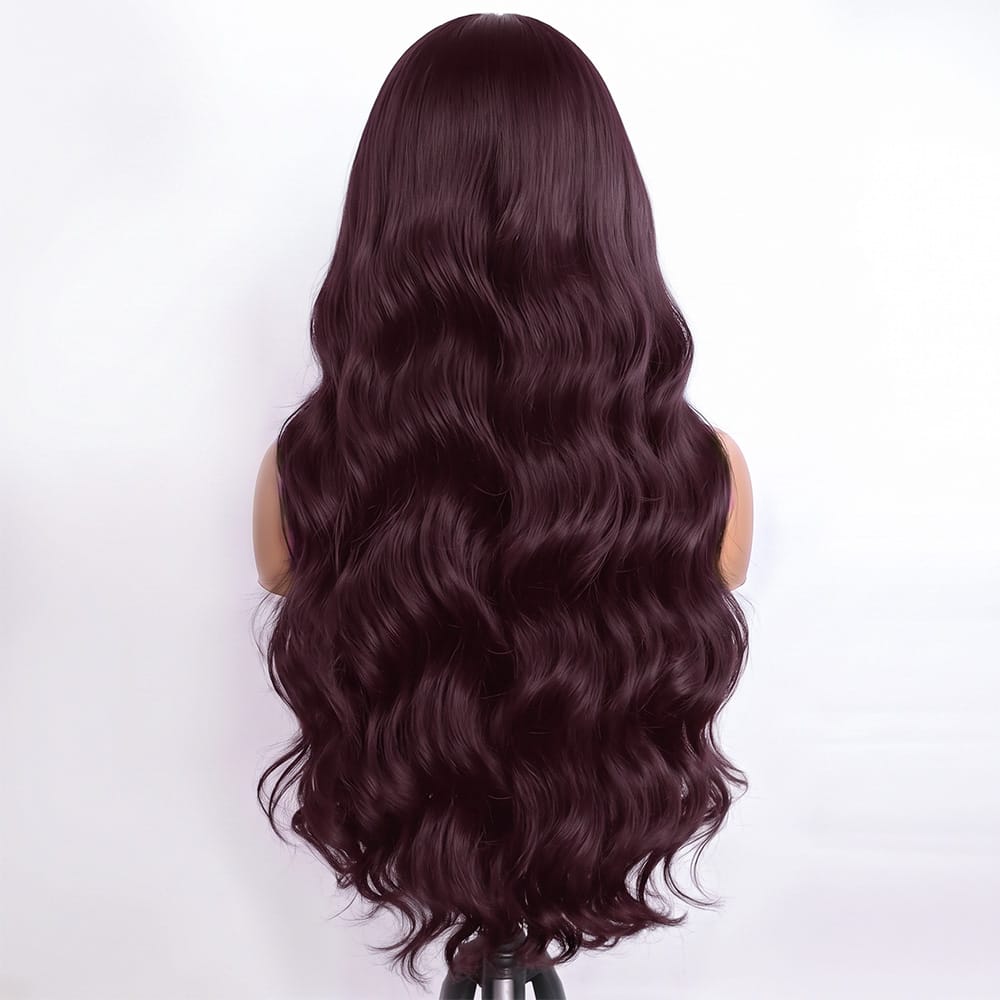 Body Wave Human Hair Wig with Bangs 100% Human Hair Wig – Bangs Style Burgundy LINKTOWIG