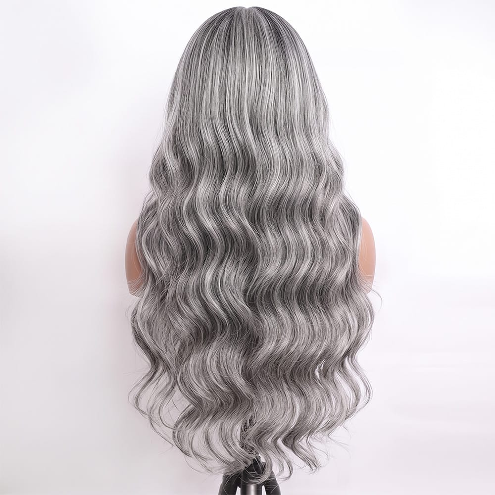 Body Wave Human Hair Wig with Bangs 100% Human Hair Wig – Bangs Style Charcoal Grey LINKTOWIG