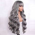Body Wave Human Hair Wig with Bangs 100% Human Hair Wig – Bangs Style Charcoal Grey LINKTOWIG