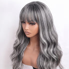 Body Wave Human Hair Wig with Bangs 100% Human Hair Wig – Bangs Style Charcoal Grey LINKTOWIG