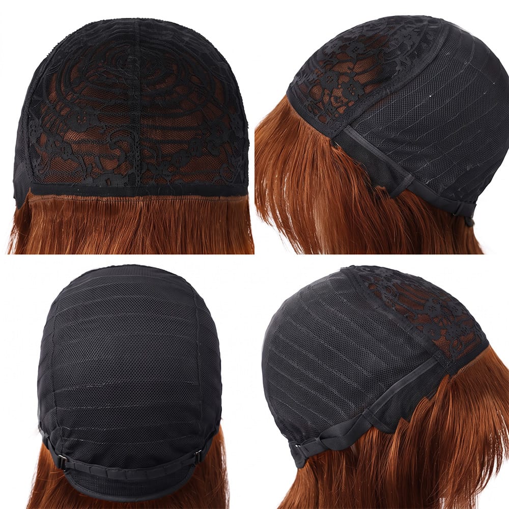 Body Wave Human Hair Wig with Bangs 100% Human Hair Wig – Bangs Style Copper Orange LINKTOWIG