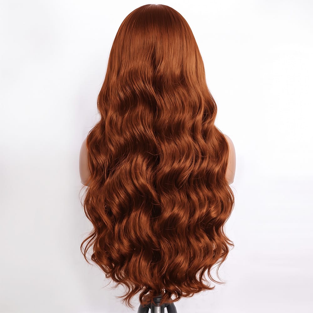 Body Wave Human Hair Wig with Bangs 100% Human Hair Wig – Bangs Style Copper Orange LINKTOWIG