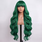 Body Wave Human Hair Wig with Bangs 100% Human Hair Wig – Bangs Style Dark Emerald Green LINKTOWIG
