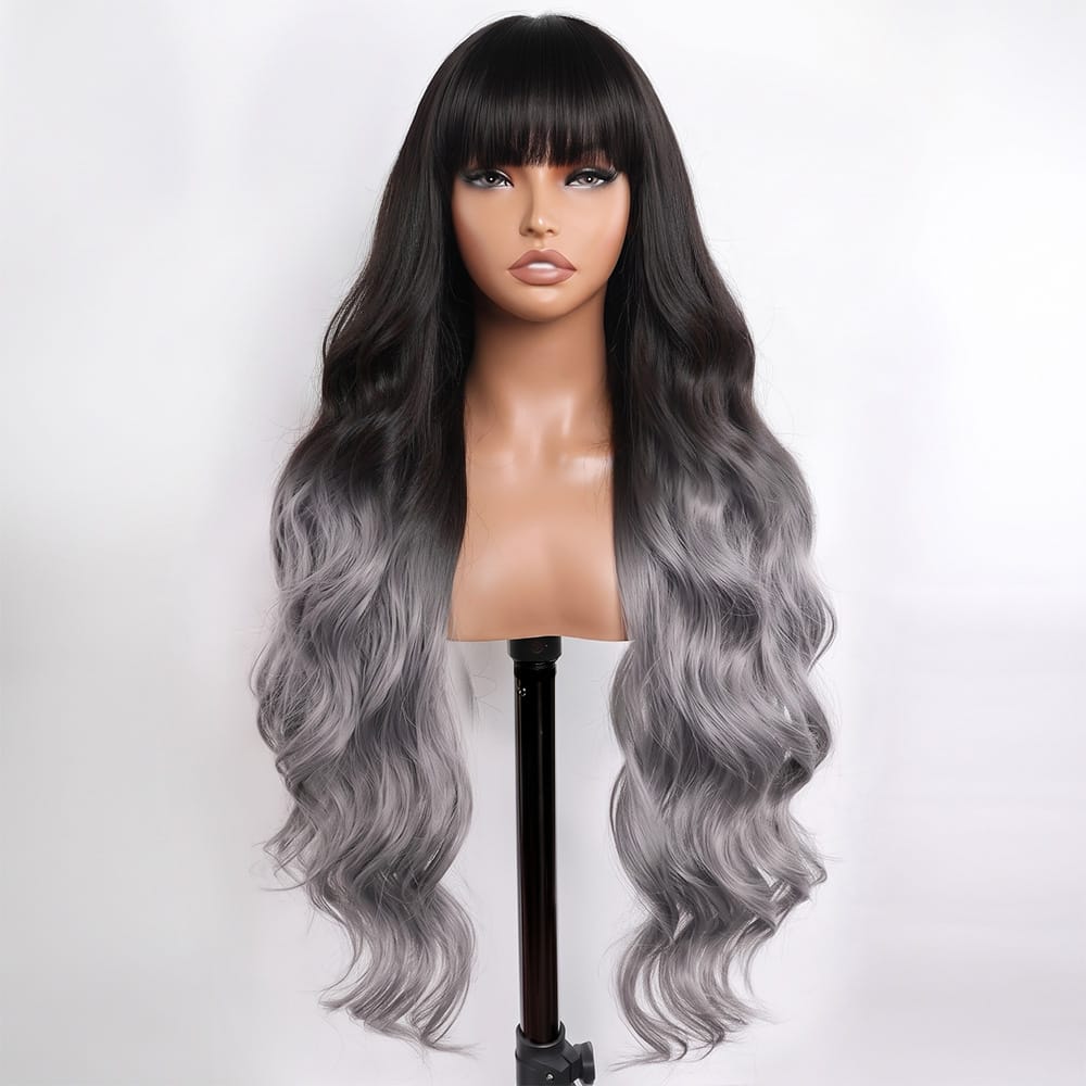 Body Wave Human Hair Wig with Bangs 100% Human Hair Wig – Bangs Style Dark Roots LINKTOWIG