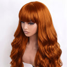 Body Wave Human Hair Wig with Bangs 100% Human Hair Wig – Bangs Style Ginger Orange LINKTOWIG
