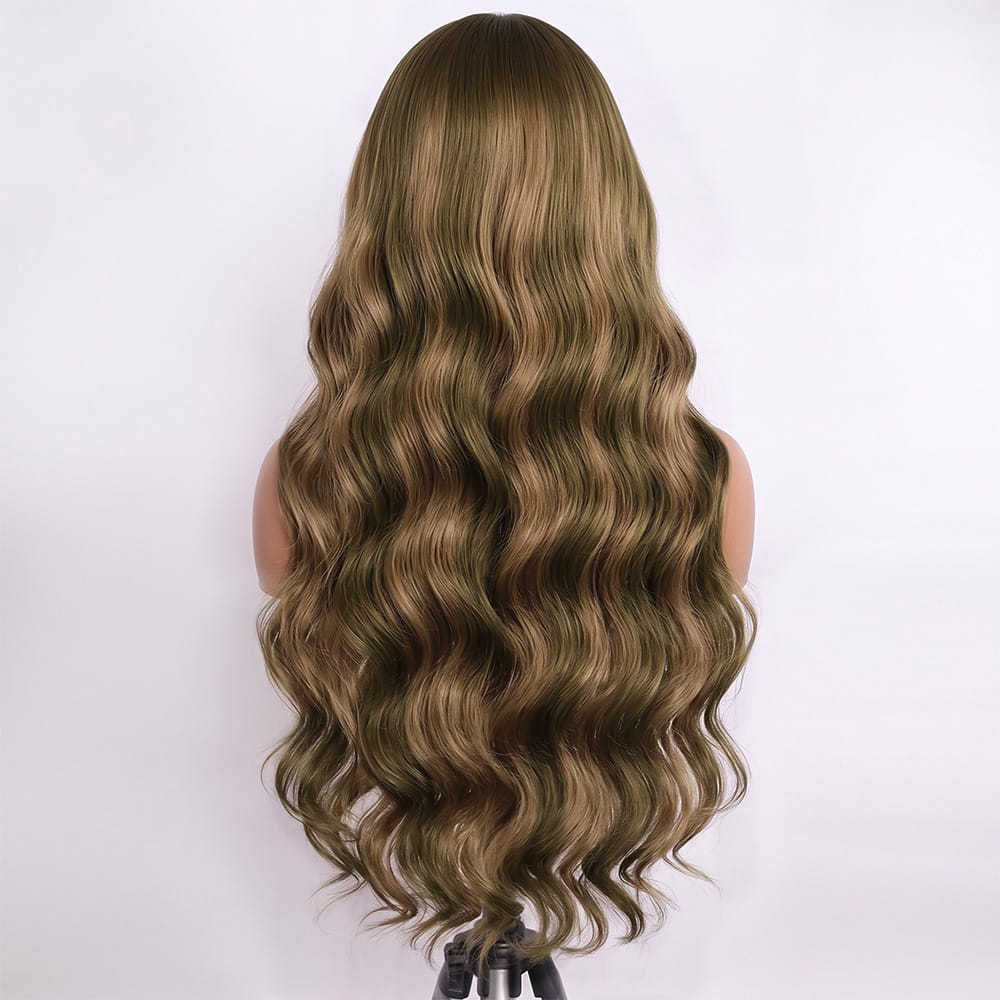 Body Wave Human Hair Wig with Bangs 100% Human Hair Wig – Bangs Style Honey Brown LINKTOWIG