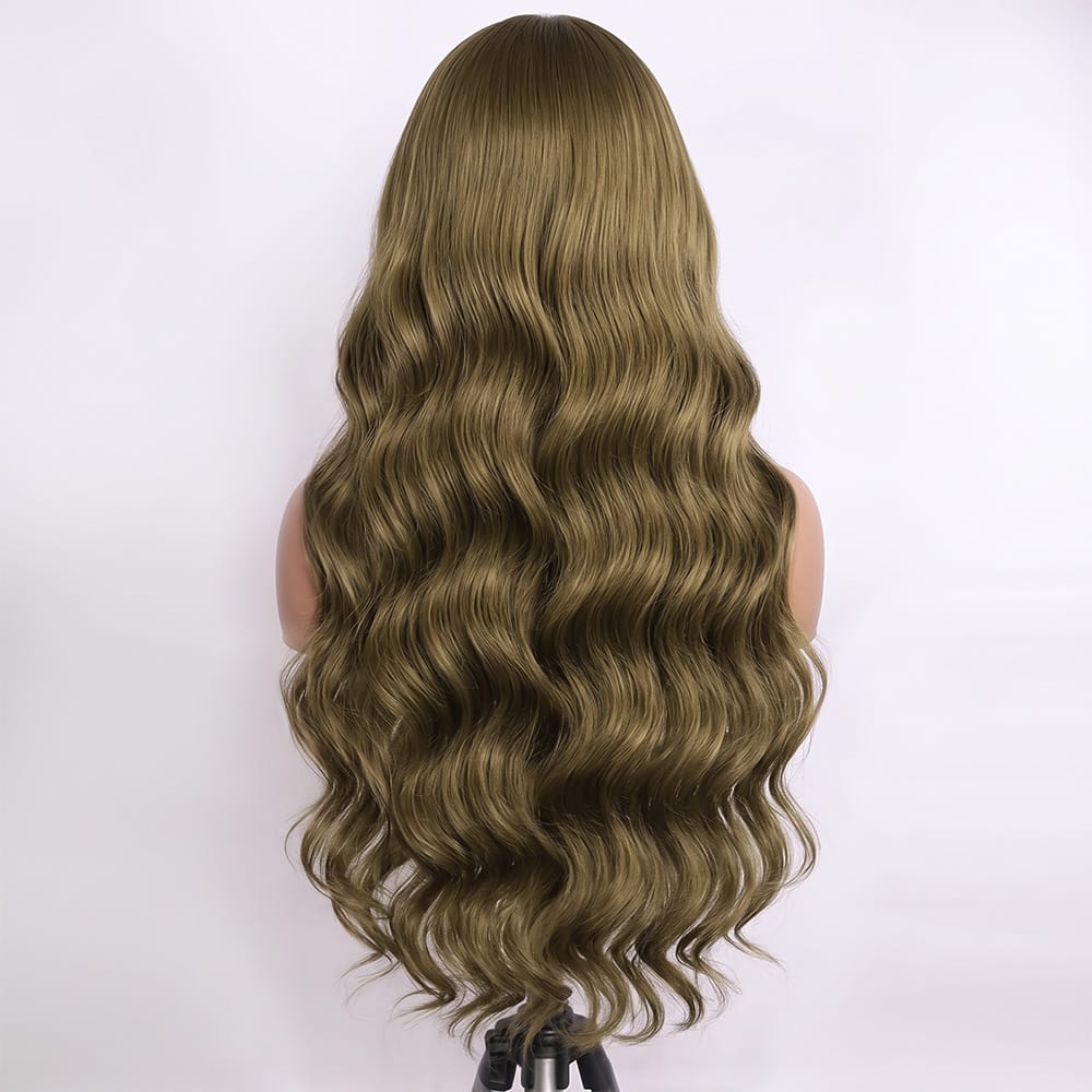 Body Wave Human Hair Wig with Bangs 100% Human Hair Wig – Bangs Style Medium Chestnut Brown LINKTOWIG