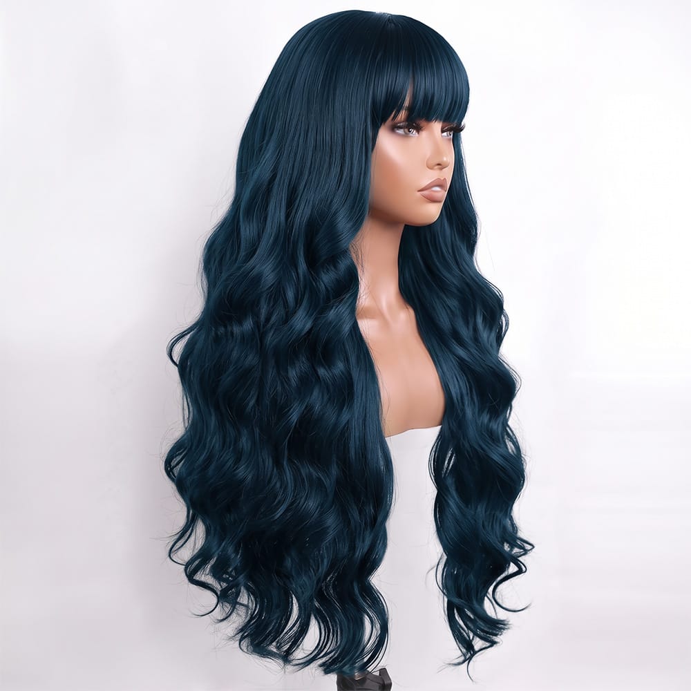 Body Wave Human Hair Wig with Bangs 100% Human Hair Wig – Bangs Style Midnight Blue LINKTOWIG