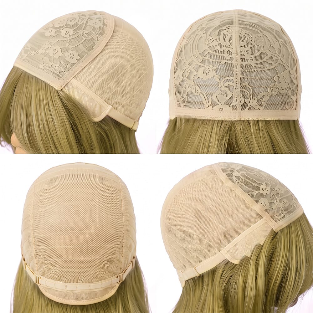 Body Wave Human Hair Wig with Bangs 100% Human Hair Wig – Bangs Style Olive Green Blonde LINKTOWIG