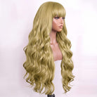 Body Wave Human Hair Wig with Bangs 100% Human Hair Wig – Bangs Style Olive Green Blonde LINKTOWIG