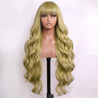 Body Wave Human Hair Wig with Bangs 100% Human Hair Wig – Bangs Style Olive Green Blonde LINKTOWIG