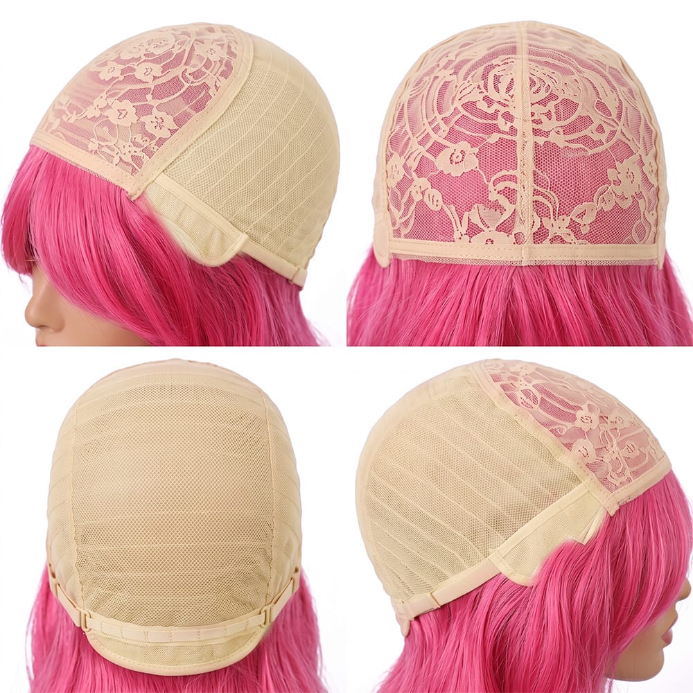 Body Wave Human Hair Wig with Bangs 100% Human Hair Wig – Bangs Style pink LINKTOWIG